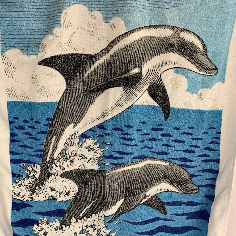 Vintage Beach Towel Dolphins Ocean Spray 90s Y2K Cotton Pool Summer Fun 26x50